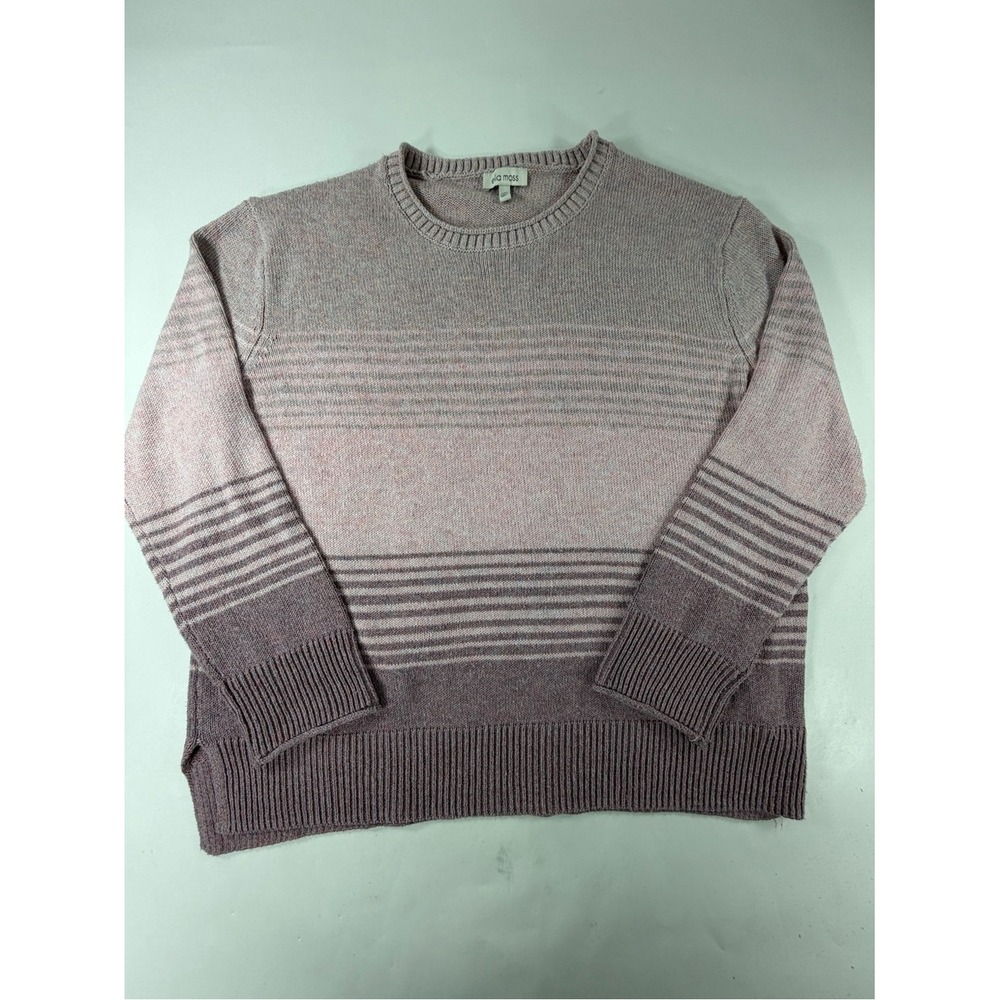 Ella Moss Pink Mauve Ombre Striped Pullover Sweater Side Slit Womens Size Large